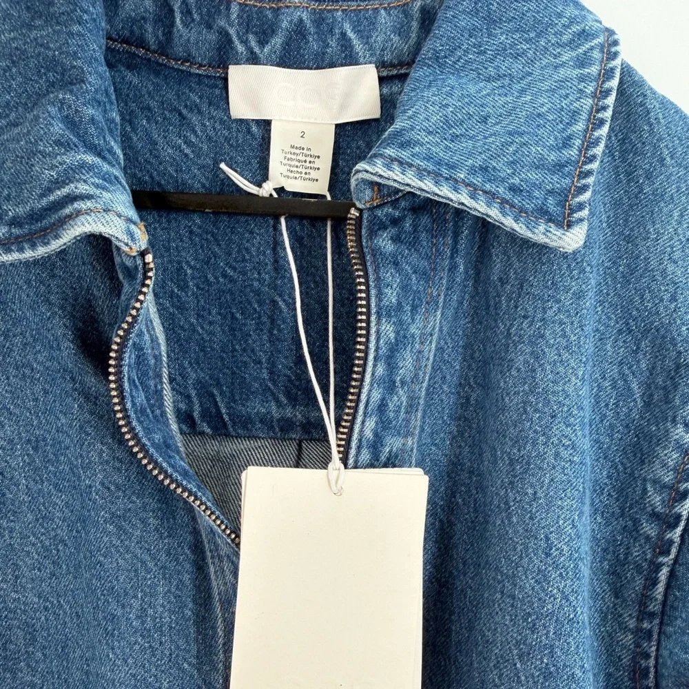 Cos Denim Half Zip Dress With Pockets In Blue - Picture 4 of 7